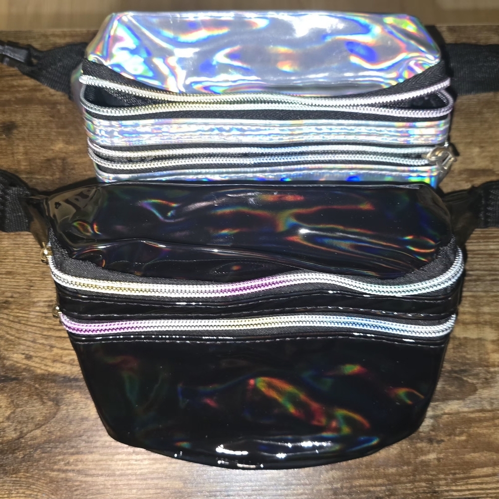 Holographic Iridescent Waist Bag - Black & Silver